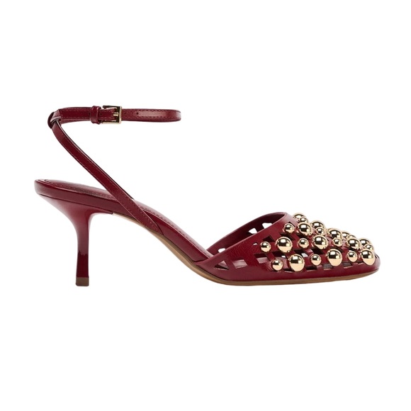 Zara Shoes - ZARA • Burgundy Woven Studded Heels
